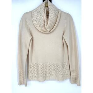 I.Magnin Cashmere Sweater Cowl Neck Funnel Collar Cream Size Medium M